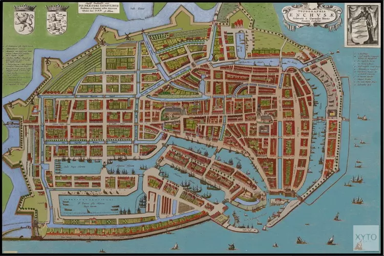 Stadskaart Enkhuizen 1649 in een kleurrijke weergave