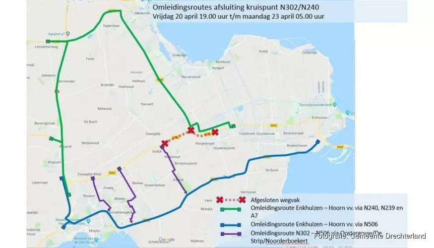 Weekendafsluiting kruising N302/N240 Zwaagdijk